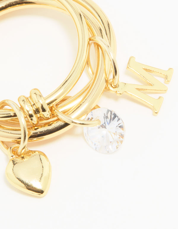 Gold Plated Cubic Zirconia M Rondell Charm Ring