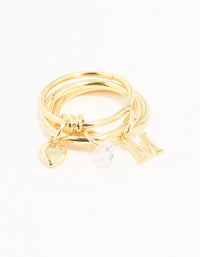 Gold Plated Cubic Zirconia M Rondell Charm Ring - link has visual effect only