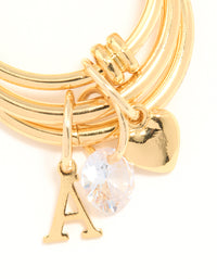 Gold Cubic Zirconia Letter A Charm Ring - link has visual effect only