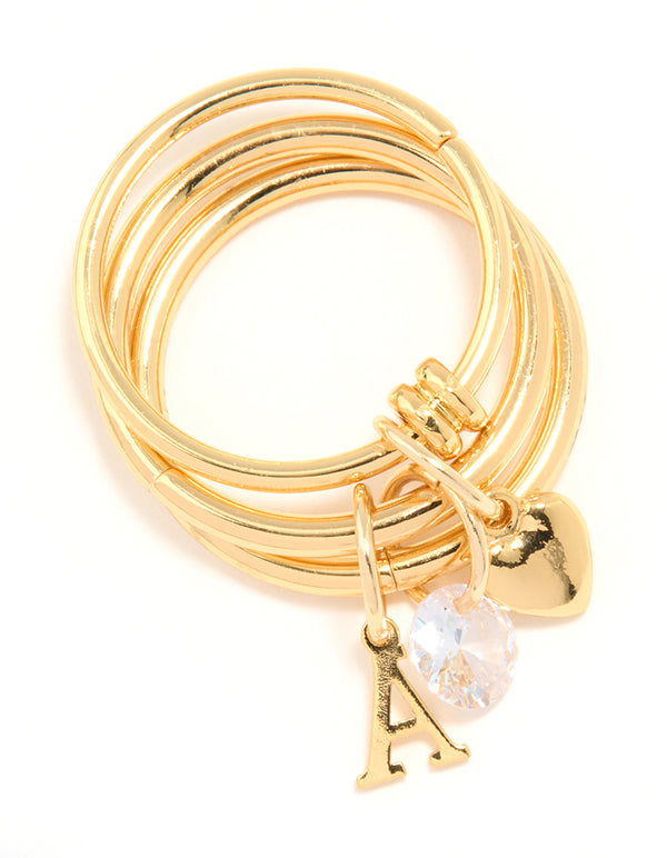 Gold Cubic Zirconia Letter A Charm Ring