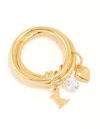 Gold Cubic Zirconia Letter K Charm Ring - link has visual effect only