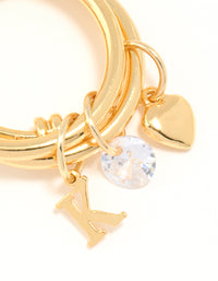 Gold Cubic Zirconia Letter K Charm Ring - link has visual effect only
