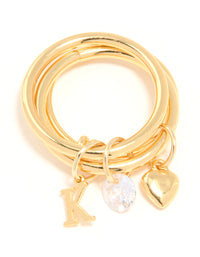 Gold Cubic Zirconia Letter K Charm Ring - link has visual effect only