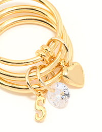 Gold Plated Cubic Zirconia Letter S Rondell Charm Ring - link has visual effect only