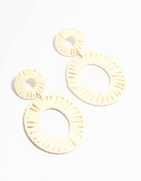 Cream Raffia Fabric Double Disc Drop Earrings - link has visual effect only