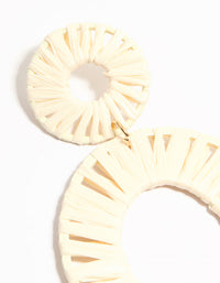 Cream Raffia Fabric Double Disc Drop Earrings - link has visual effect only