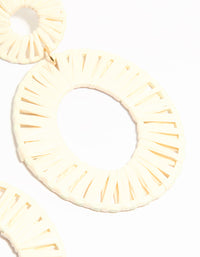 Cream Raffia Fabric Double Disc Drop Earrings - link has visual effect only