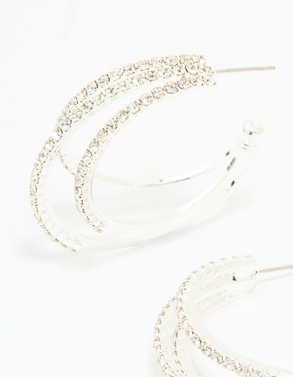 Silver Diamante Trio Hoop Earrings