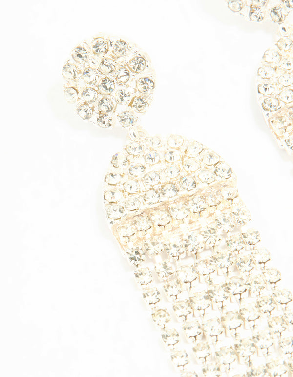 Silver Diamante Circle Cupchain Drop Earrings