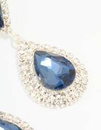 Silver Blue Diamante Double Pear Drop Earrings - link has visual effect only