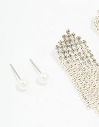 Silver Pearl Stud & Diamante Cupchain Earrings 3-Pack - link has visual effect only