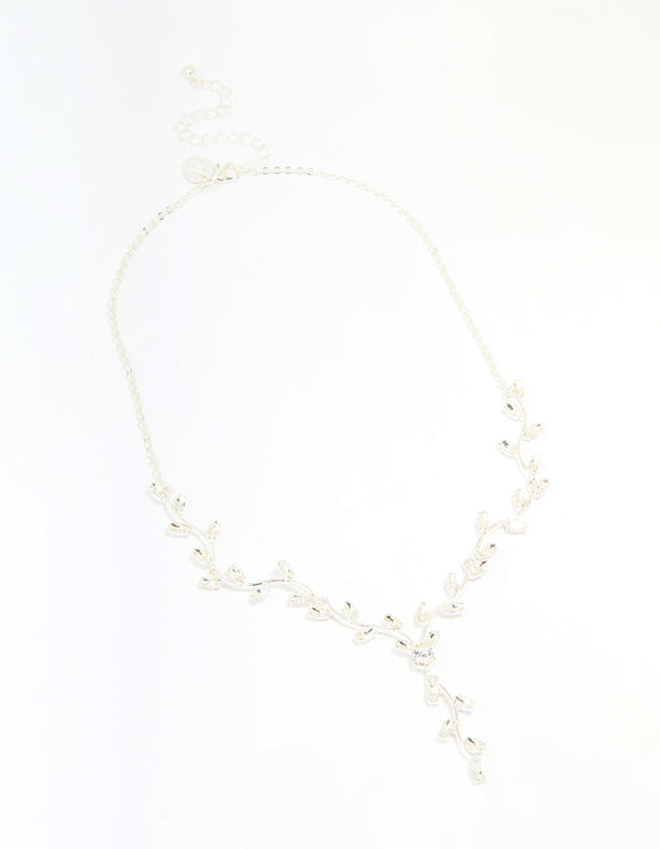 Silver Diamante Vine Lariat Necklace