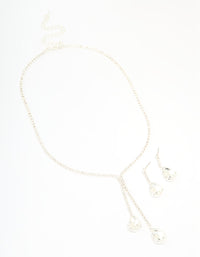 Silver Diamante Pearl Drop Y-Necklace & Earrings Set - link has visual effect only