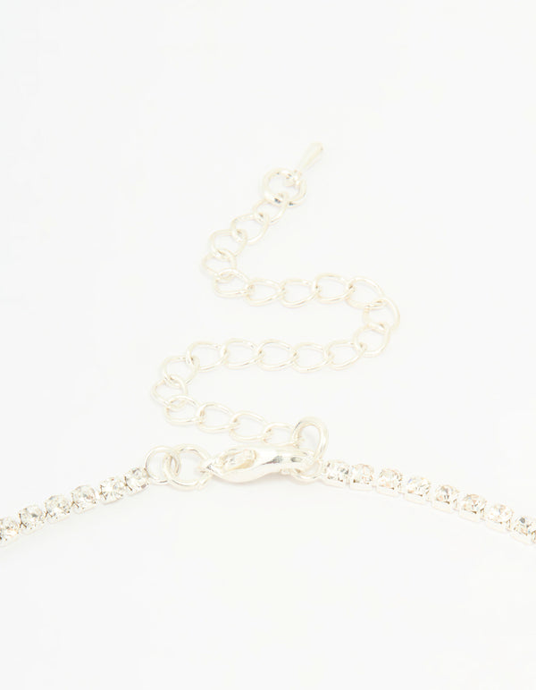 Silver Diamante Pearl Drop Y-Necklace & Earrings Set