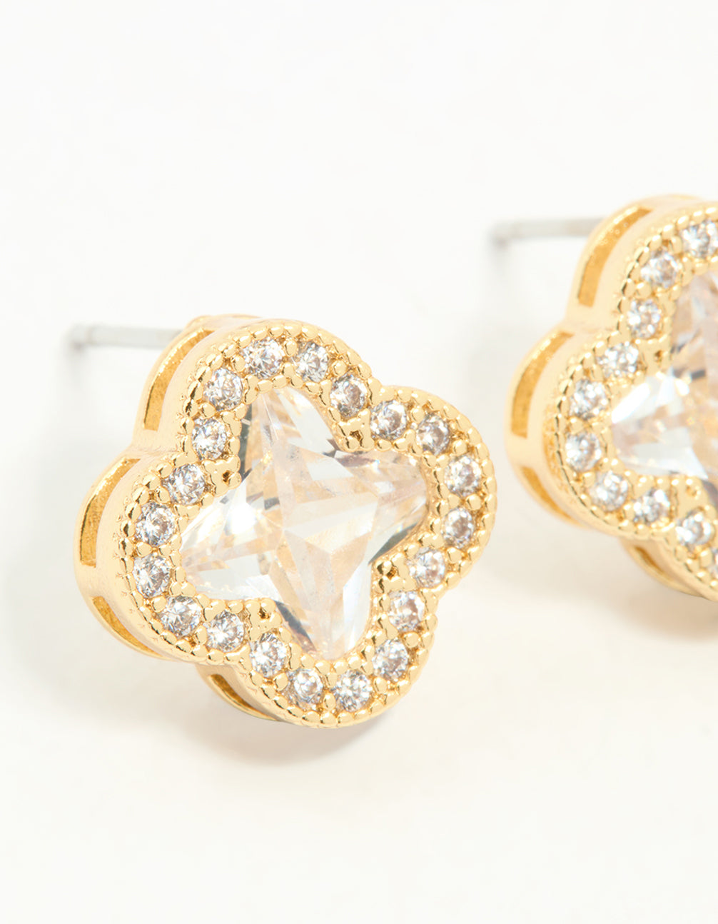 Gold Plated Cubic Zirconia Flower Stud Earrings