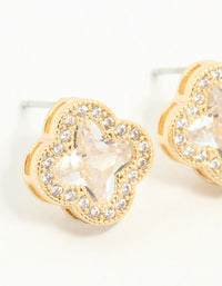Gold Plated Cubic Zirconia Flower Stud Earrings - link has visual effect only