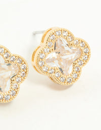Gold Plated Cubic Zirconia Flower Stud Earrings - link has visual effect only