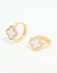 Gold Plated Diamante Mini Flower Huggie Earrings - link has visual effect only