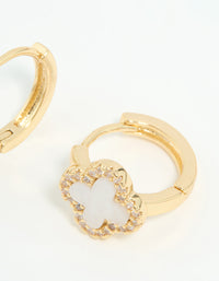 Gold Plated Diamante Mini Flower Huggie Earrings - link has visual effect only