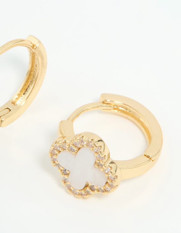 Gold Plated Diamante Mini Flower Huggie Earrings