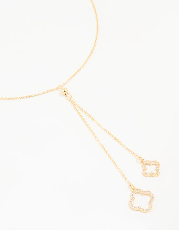 Gold Plated Cubic Zirconia Outline Flower Y-Necklace