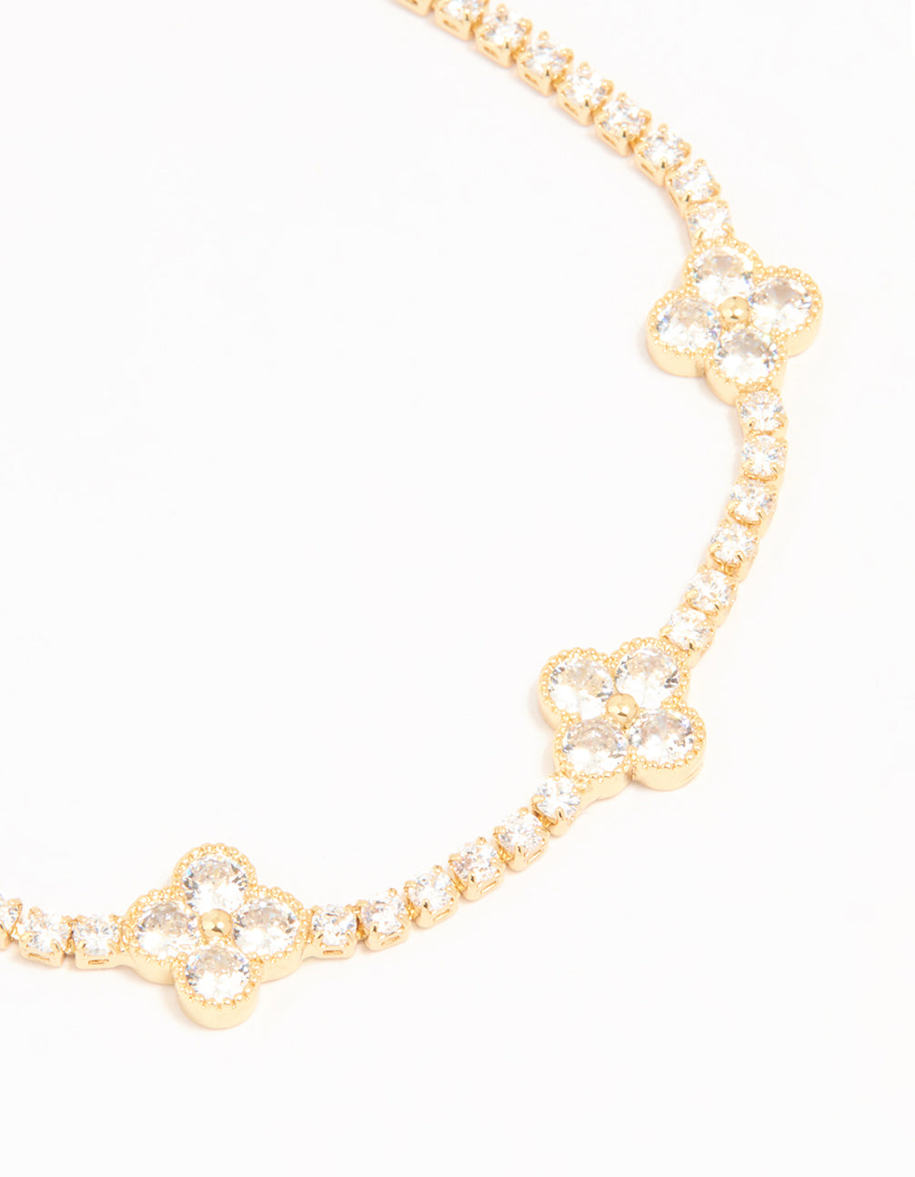 Gold Plated Cubic Zirconia Triple Flower Toggle Bracelet