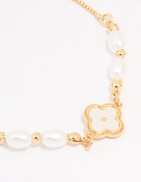 Gold Plated Pearl Flower Toggle Bracelet - link has visual effect only