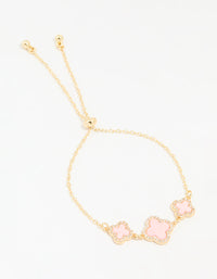 Gold Plated Cubic Zirconia Pink Triple Flower Outline Toggle Bracelet - link has visual effect only