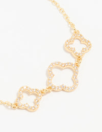 Gold Plated Cubic Zirconia Triple Flower Outline Toggle Bracelet - link has visual effect only