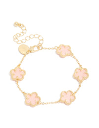 Gold Plated Pink Flowers Charm Bracelet - link has visual effect only