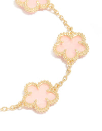 Gold Plated Pink Flowers Charm Bracelet - link has visual effect only
