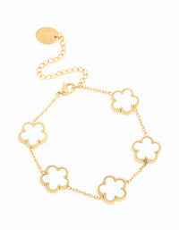 Waterproof Gold Plated Stainless Steel Ivory Inlay Large Flowers Charm Bracelet - link has visual effect only