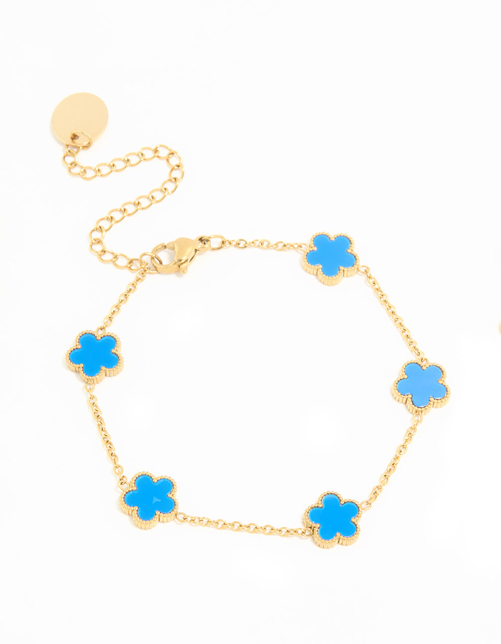 Waterproof Gold Plated Stainless Steel Blue Inlay Flower Petals Charm Bracelet