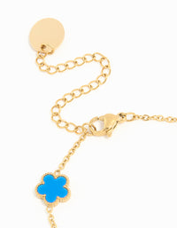 Waterproof Gold Plated Stainless Steel Blue Inlay Flower Petals Charm Bracelet - link has visual effect only