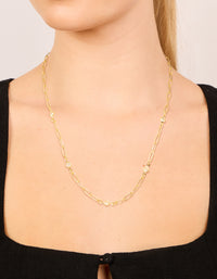 Gold Plated Brass Cubic Zirconia Open Link Chain Necklace - link has visual effect only