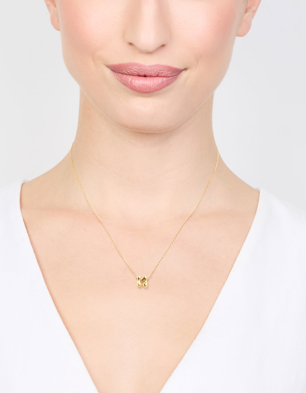 Gold Plated Brass Mini Bubble Letter M Pendant Necklace