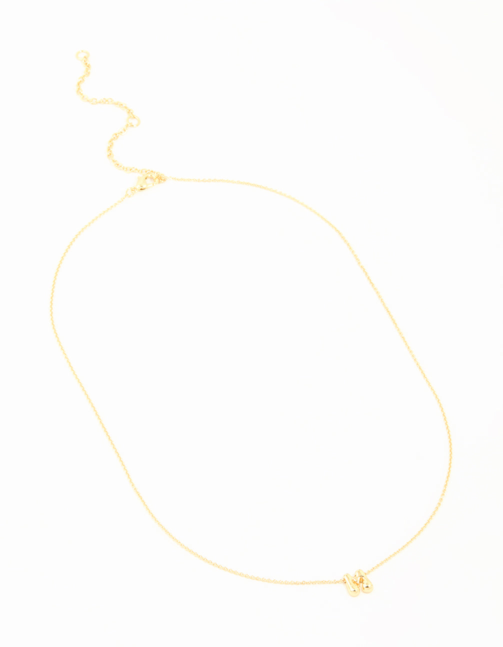 Gold Plated Brass Mini Bubble Letter M Pendant Necklace