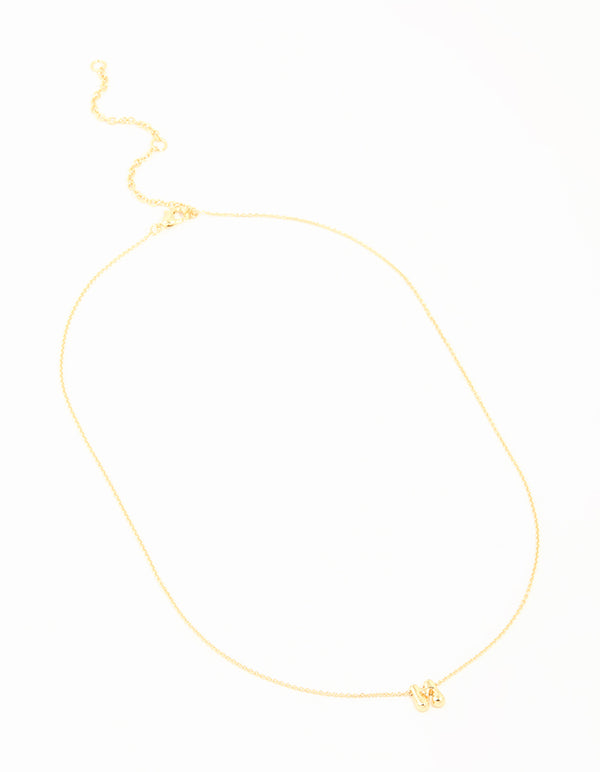 Gold Plated Brass Mini Bubble Letter M Pendant Necklace