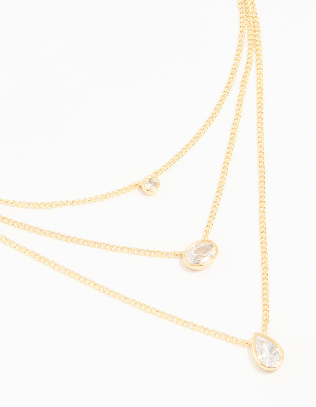Gold Plated Brass Cubic Zirconia Layered Necklace