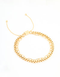 Gold Plated Brass Layered Chain Toggle Bracelet - link has visual effect only