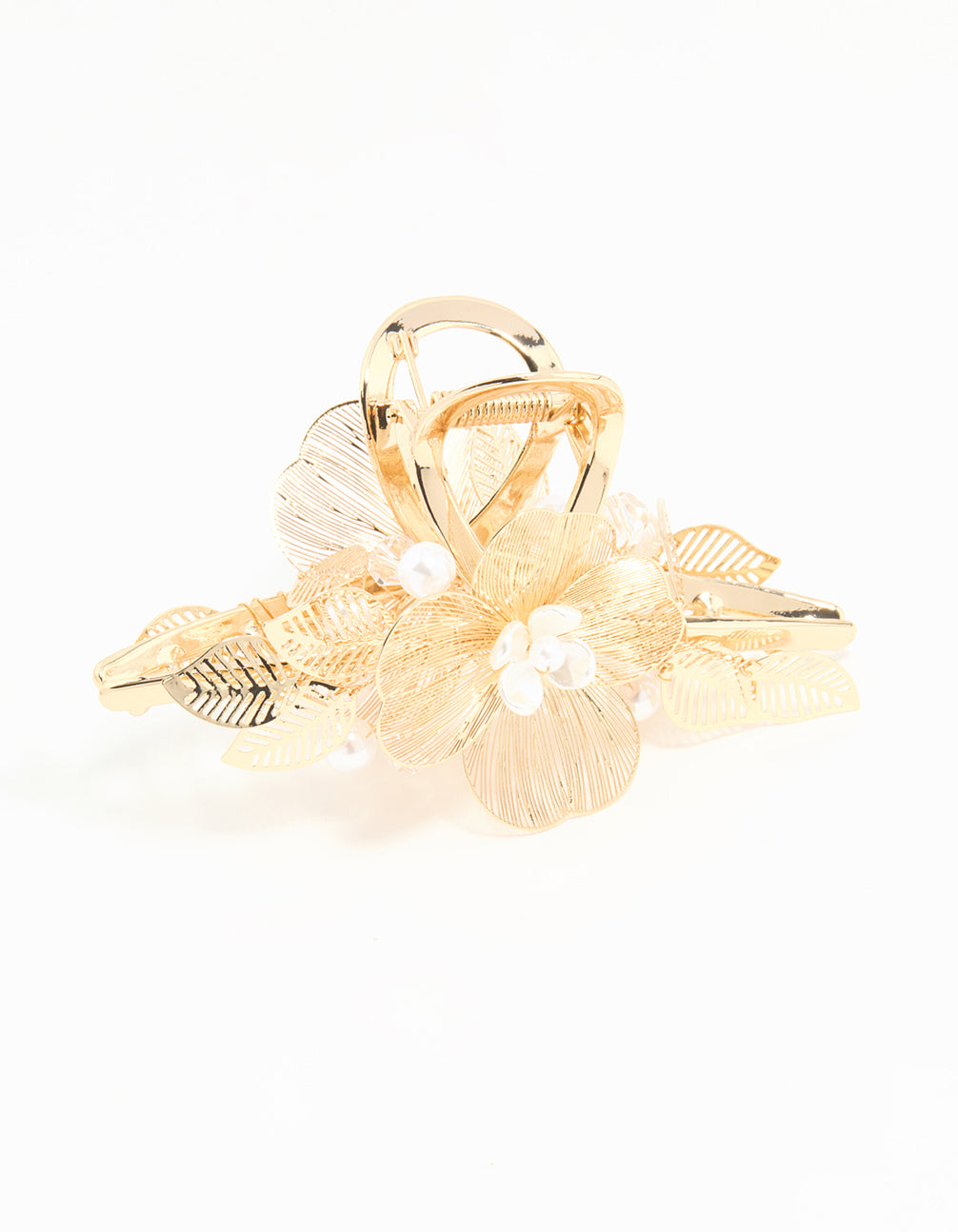 Gold Pearl Laser Cut Flower Claw Clip