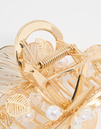 Gold Pearl Laser Cut Flower Claw Clip - link has visual effect only