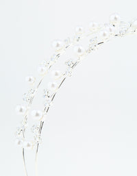 Silver Leaf Diamante Pearl Wire Layered Headband - link has visual effect only