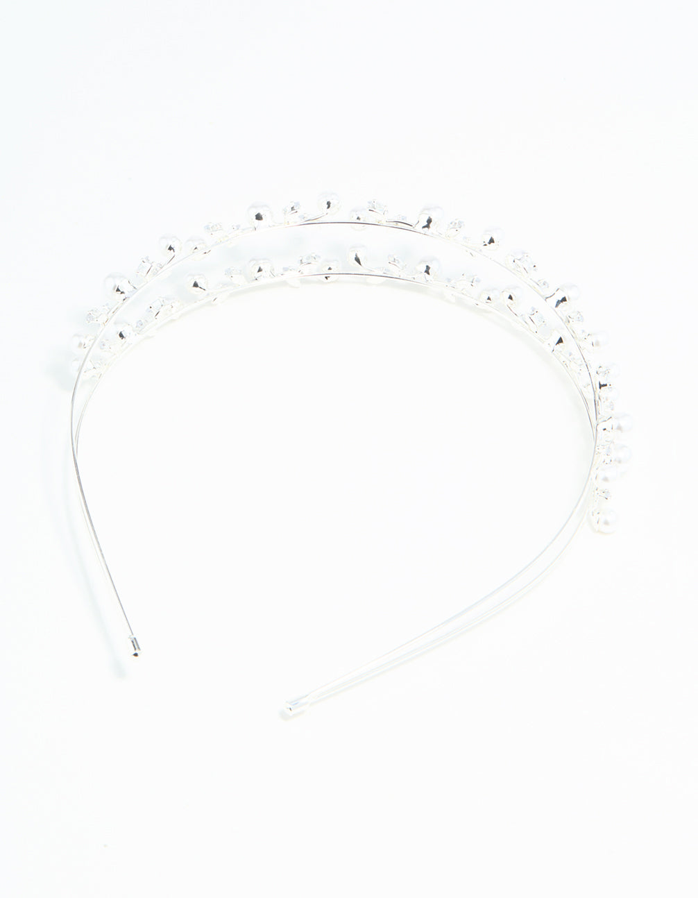 Silver Leaf Diamante Pearl Wire Layered Headband