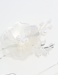 Silver Pearl Laser-Cut Flower Hair Pins 2-Pack - link has visual effect only