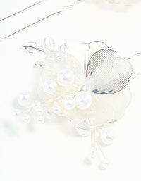 Silver Pearl Laser-Cut Flower Hair Pins 2-Pack - link has visual effect only