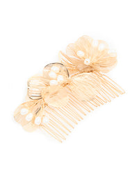 Gold Pearl & Laser Cut Flower Hair Comb - link has visual effect only