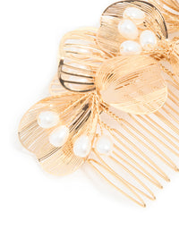 Gold Pearl & Laser Cut Flower Hair Comb - link has visual effect only