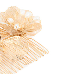Gold Pearl & Laser Cut Flower Hair Comb - link has visual effect only