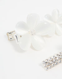 Silver Diamante Pave Double Flower Hair Clips 2-Pack - link has visual effect only